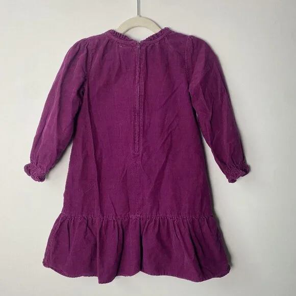 Old Navy Girls 4T Corduroy Long Sleeve Purple Dress With Floral Embroidery - Picture 2 of 6